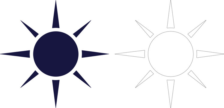 A sun logo with filled and outlined versions