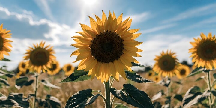 Sunflower field with vibrant blooms under clear sky high resolution photo