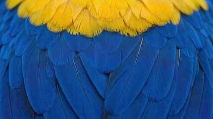 Fototapeta premium Close-up of vibrant blue and yellow parrot feathers