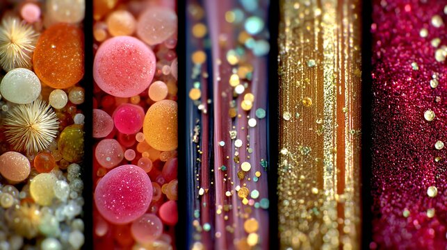 Vibrant Colorful Textures: Glitter, Gel Balls & Sparkling Surfaces