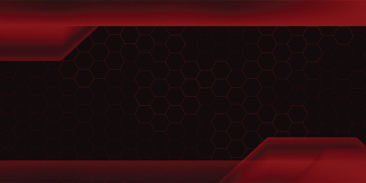 Modern abstract red technology background with a hexagonal pattern and layered geometric shapes. The design features a dark red gradient combined with glowing edges and smooth shadows