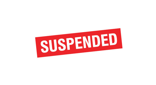 Red rectangle with the word suspended printed in white letters