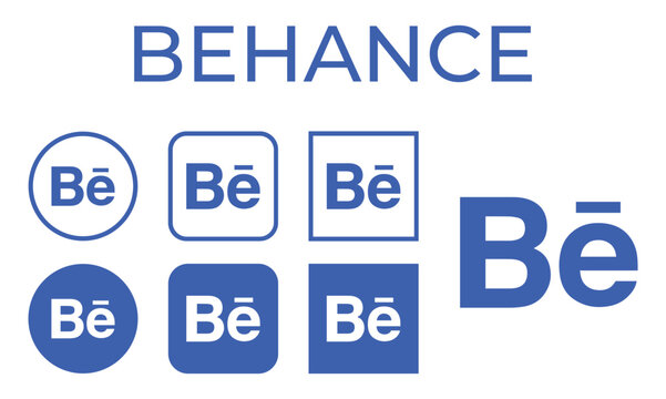New Behance logo icons vector set 2026. Blue, Black and white icons on square, round, outline style. Behance logo and icon social media network icon. vector eps file.