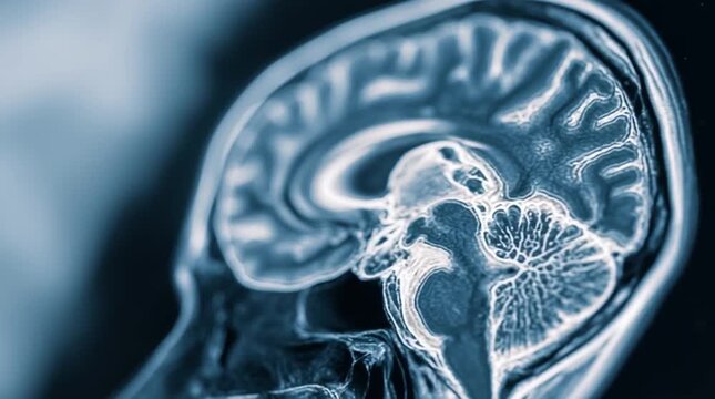Close-up of human brain MRI scan showing detailed neurological structure, medical diagnostic imaging concept