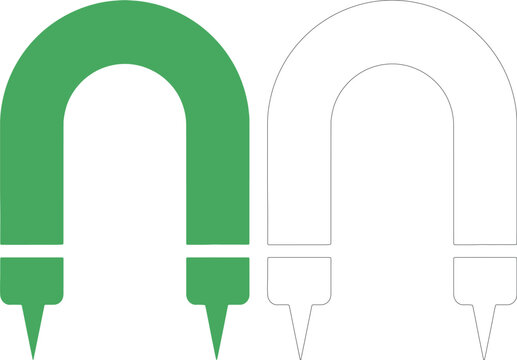 Horseshoe magnet shapes in green and black outline