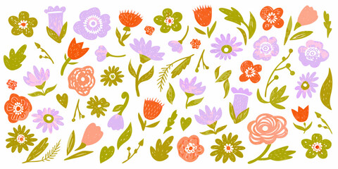 Obraz premium A colorful hand drawn collection of various wildflower illustrations