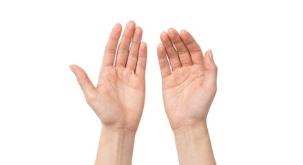 Obraz premium Human hands raised palms up on black background