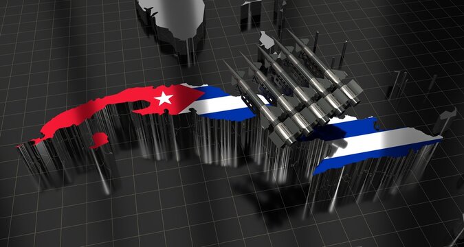 Cuba - missiles on country map and flag - 3D illustration