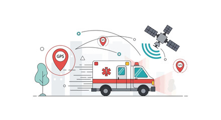 Fototapeta premium Ambulance GPS Tracking Satellite Navigation Emergency Medical Service