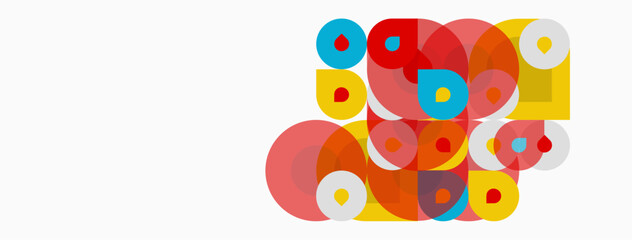 Fototapeta premium Abstract colorful circles overlap, creating dynamic composition. Red, yellow, blue hues dominate simple design. Modern aesthetic.