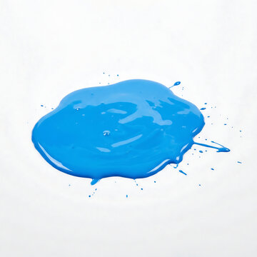 Bright blue paint puddle on white surface perspective view