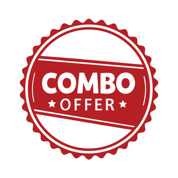 Red starburst badge with white combo offer text and stars circle