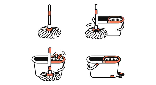 Spin Mop Line art vector set creative abstract pattern