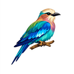 Fototapeta premium Lilac-breasted roller bird perching on branch transparent background