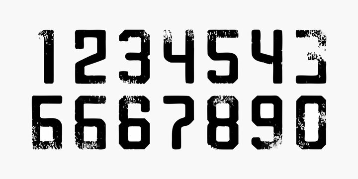 Rough distressed numbers arranged in two rows on a white background