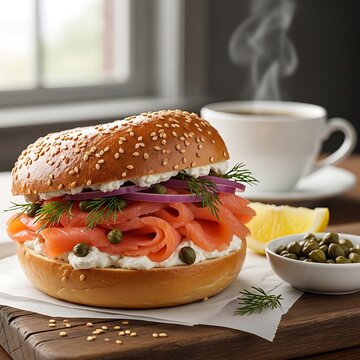 Delicious bagel with smoked salmon and cream cheese.