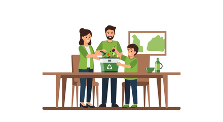 Fototapeta premium Family Recycling Food Scraps for Composting at Home