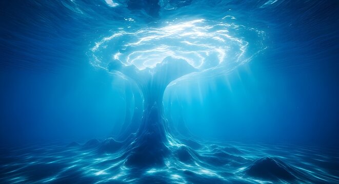 Pemandangan bawah laut dengan pusaran air dan cahaya