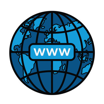 A globe with a blue map and black grid lines displays the WWW logo prominently.