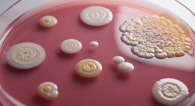 Microbiology Bacterial and Fungal Cultures Growing in a Petri Dish with Agar