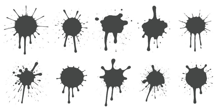 Set of ink splashes black paint blots on transparent background. Vector grunge brush stroke textures. brush splashes and bundle texture design