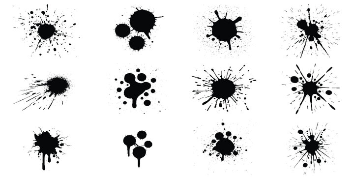 Set of ink splashes black paint blots on transparent background. Vector grunge brush stroke textures. brush splashes and bundle texture design