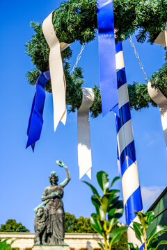 typical bavarian maypole at the oktoberfest