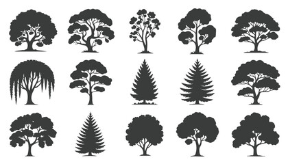 Tree silhouette icon collection set of graphics trees elements outline symbol for architecture of silhouettes of trees .landscape, and urban design projects, in vector design © Amena