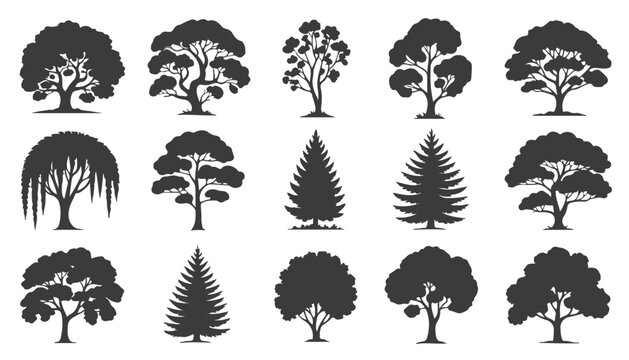 Tree silhouette icon collection set of graphics trees elements outline symbol for architecture of silhouettes of trees .landscape, and urban design projects, in vector design