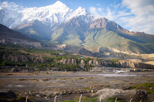 Gandaki, Nepal - May 9, 2022 : Commercial Airplane On Runway At Jomsom Airport In Nepal.