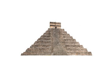 Fototapeta premium The pyramid of Kukulcan in the Mexican city of Chichen Itza isolated white background - Yucatan, Mexico