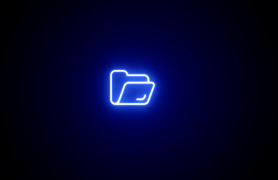 Neon glowing blue color folder icon on black background. Neon Folder icon. Documents directory. Desktop icons. My computer PC shortcut signs. Folder icon sign symbol.