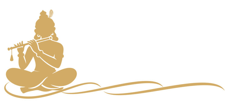 Vector silhouette illustration of Lord Krishna carrying his flute