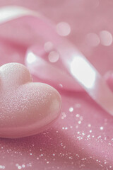 Fototapeta premium Two heart-shaped sponges on a pink background for cosmetic or craft use. vertical frame