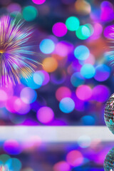 A shiny disco ball sitting on a table. vertical frame