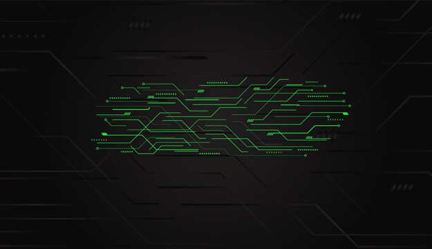 Green digital circuit board pattern on dark technical background
