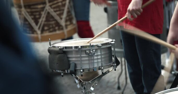 Close up of a drum during the S25 Berlin running event at Nollendorfplatz station, Germany