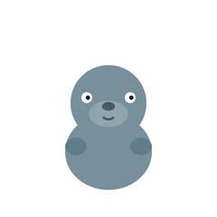 Fototapeta premium A smiling cartoon seal faces forward on a white background with its body and head visible
