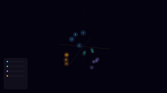 Dynamic three-dimensional data model depicting intricate clusters and patterns, providing visual insights for advanced technological analysis and engineering