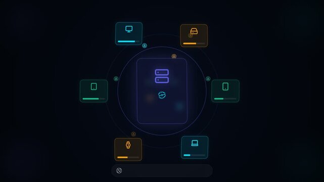 Abstract digital visualization of a federated learning system, highlighting secure distributed data processing across interconnected nodes within a modern network