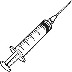 Fototapeta premium Medical syringe vector illustration, black and white hypodermic needle icon, clinical injection tool for healthcare and vaccination concepts