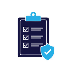 Fototapeta premium Clipboard with Checklist and Shield Blue Vector Illustration