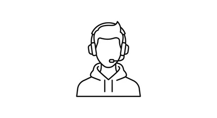 Fototapeta premium a generic person avatar wearing a headset with a microphone representing customer support online gamer or streamer icon.