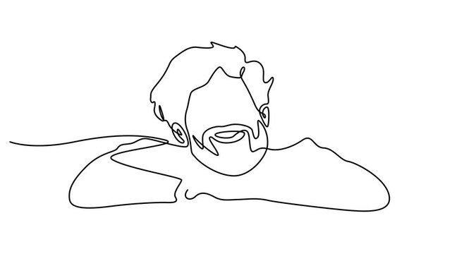 Animated self drawing of Continuous line drawing sad man alone concept. Concept of headache, depression, anxiety, and mental health. Full length single line animation. 4k video