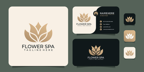 Naklejka premium Flower spa leaf luxury golden flower logo symbol elements