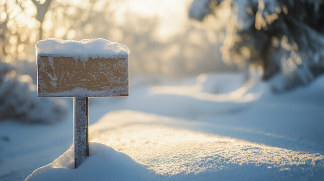 Snow-covered mailbox in golden winter morning light