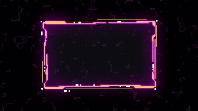 Futuristic Neon Frame Overlay Animation with Cyberpunk Glow, Digital Streaming Interface Loop