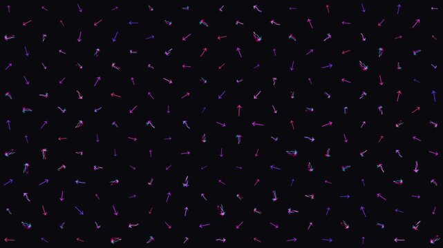 Animated Seamless Pattern Of Multicolored Arrows With Glitch Effect On A Black Background, 4K