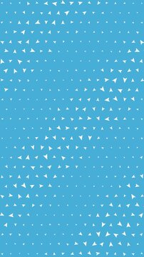 Animated Seamless Pattern Of Small White Triangle Arrows With Shimmering Pulsation On A Bright Blue Background, 9:16 Vertical Video
