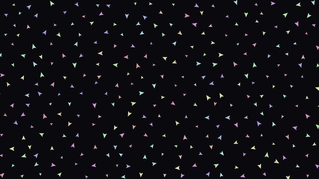 Animated Seamless Pattern Of Drifting Multicolored Pastel Triangle Arrows On A Black Background, 4K